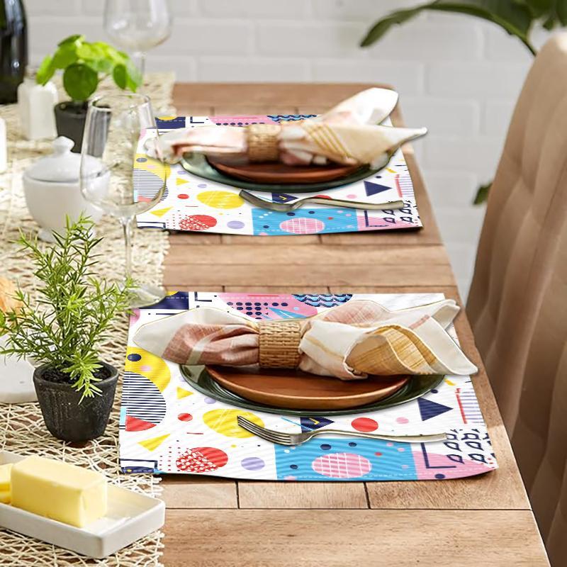 Colorful Geometric Rooster Print Placemat, 1/4/6/8/12pcs Modern Artistic Flair Placemat, Decorative Placemat for Home Kitchen Dining Room 1