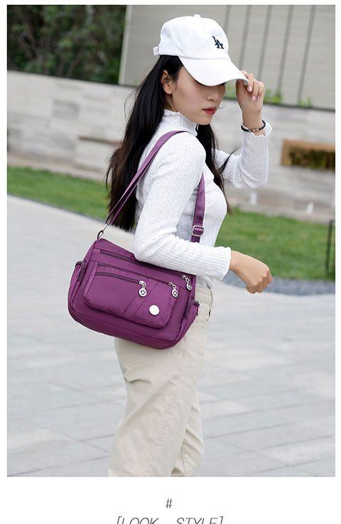 Product Introduction of Women's Bag Mother's Bag New 2025 Middle-Aged Women's Bag Nylon Canvas Bag Waterproof Multi-Layer Shoulder Messenger Bag 34