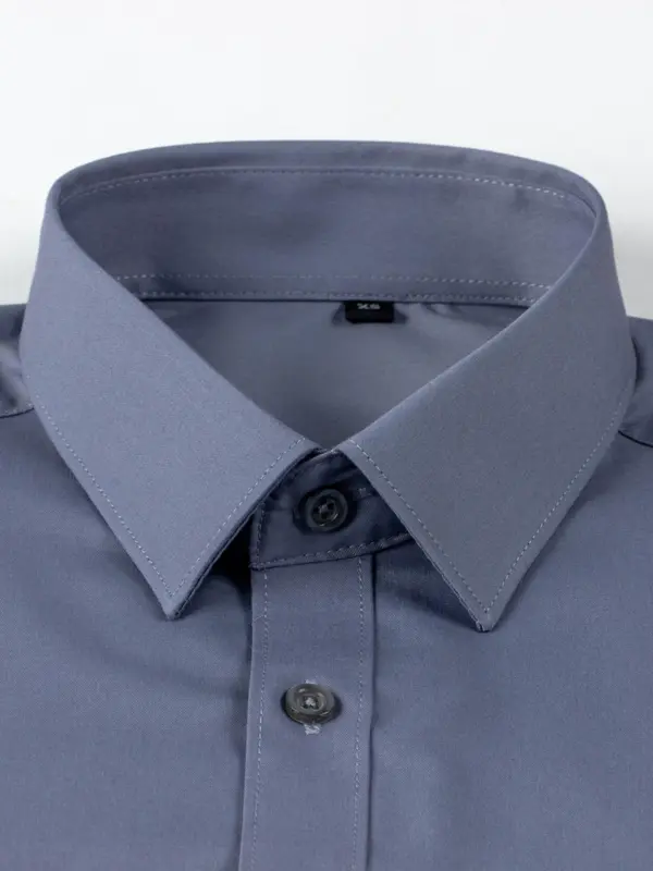 Men's Regular Fit Solid Color Button Front Shirt, Long Sleeve Woven Top For Business Work Office, Men's Top For All Seasons 8