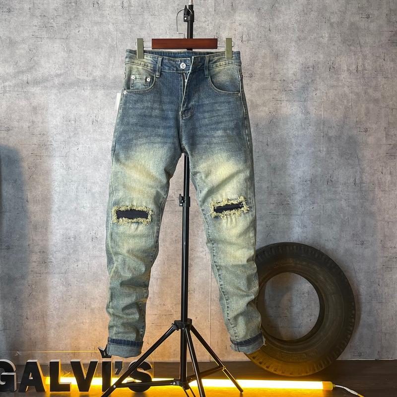 Quần Jean nam mã GV98 (màu xanh bụi vàng đất) rách gối vá / phiên bản mới 2024 / nam tính, khỏe khoắn, năng động Pants Menswear Có Túi quần  purple quanjeannam hortrend
