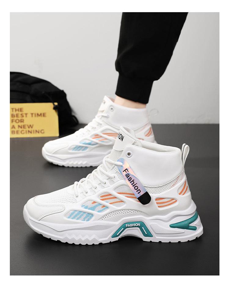 Product Introduction of 2025 New Cheap and Beautiful Autumn Men's Shoes New Breathable High-Top Shoes Men's Trendy All-Matching Platform Mesh Surface Sneaker Casual Daddy Shoes Men 17