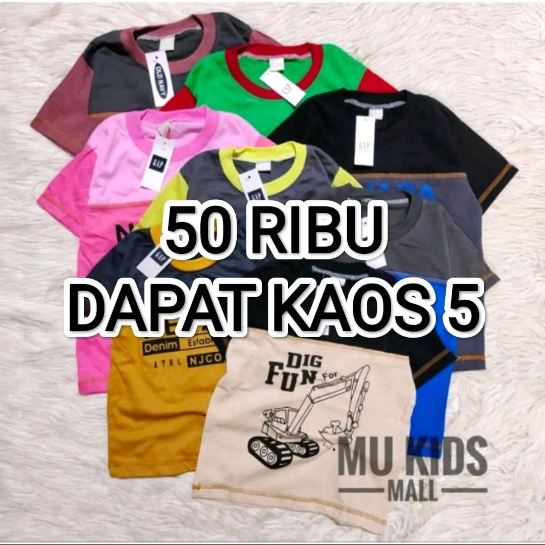 Paket 5 KAOS ANAK MURAH dengan Bahan Katun Lembut