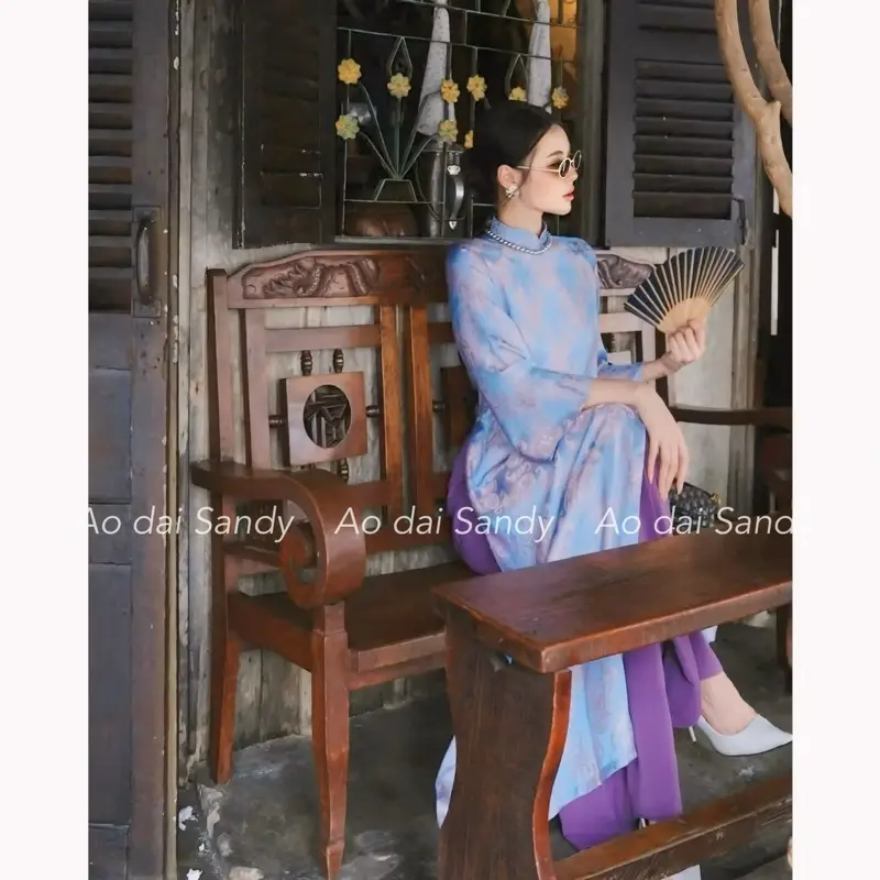 Áo dài Lụa cao cấp, hoạ tiết Thọ Dơi trẻ trung, trendy, sang trọng quý phái -  Women Dress 5