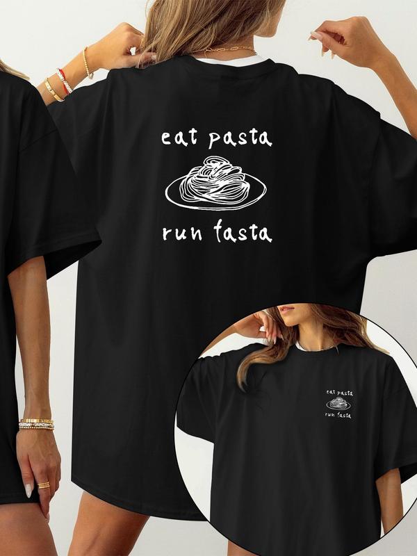 Women's Eat Pasta Run Fasta Funny Graphic Tee, Casual Pastaria Lover Short Sleeve T-shirt for Summer, Ladies Clothes for Daily Wear 2
