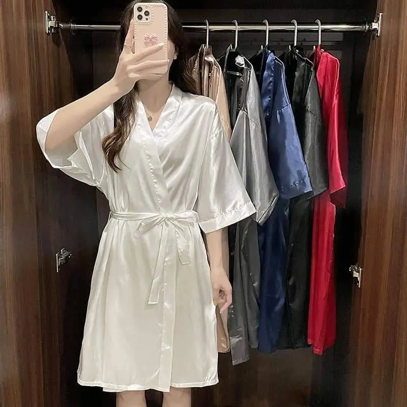 Lovely’s Premium Quality Soft Satin Silk Robe Bridal Wedding Robe Silk Bath Robe