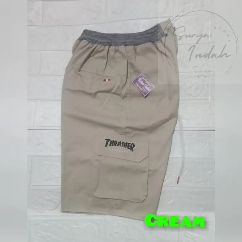 Celana pendek cargo saku 5 cuma 80K 3pcs Cream Karet 3