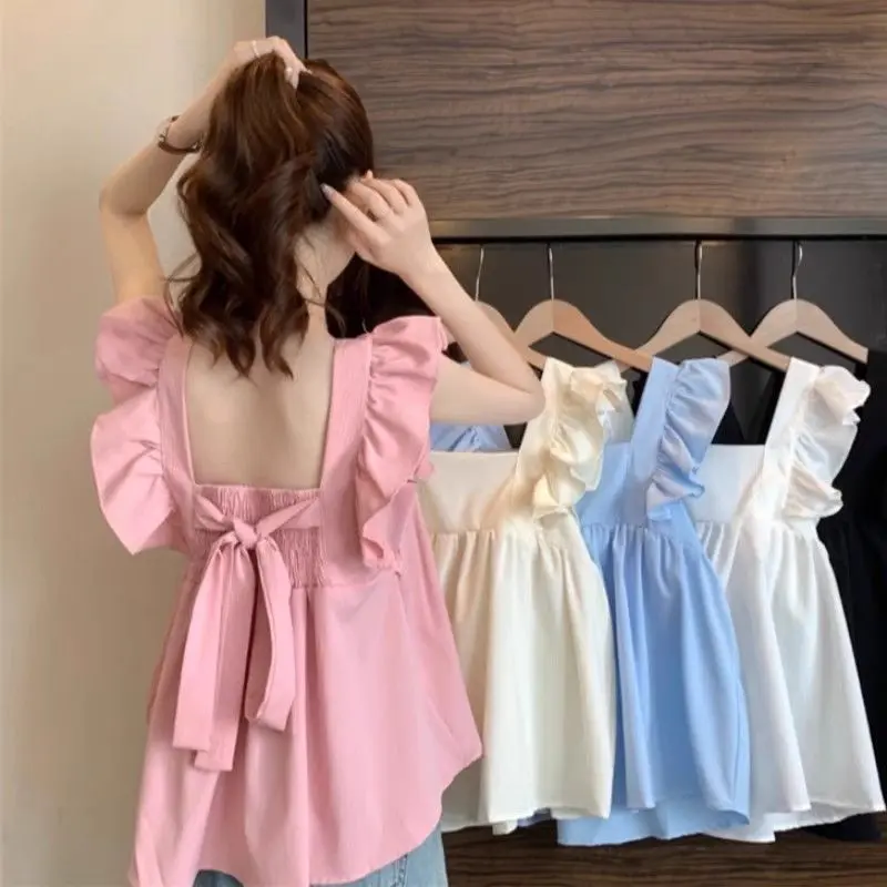 Sleeveless French Top Summer Square Collar New Shirt