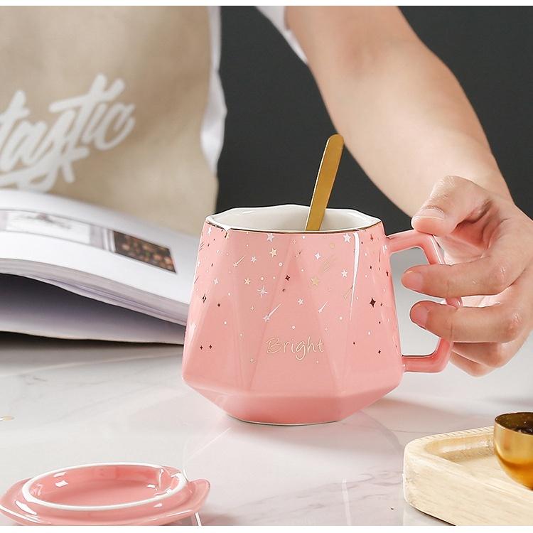 【EONMIR】Diamond Twinkle Star Single Mug Gift Box Set / Hadiah cawan set cawan couple hantaran wedding cawan doorgift cawan kopi / tea cup set / Ceramic Creative European Ceramic Mug Diamond Cup Couple Cup Coffee Cup Gift Cup Senior Gift Box Mug Gift Set 6