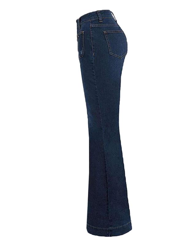 Women's Plain Button Pocket Flare Leg Jeans, Casual Bell Bottom Trousers for Daily Wear, Jeans for Women, Summer Outfits 2024, Ladies Bottoms for All Seasons, Trousers for Women, Going Out Bottoms Womenswear Pants Denim Streetwear 8