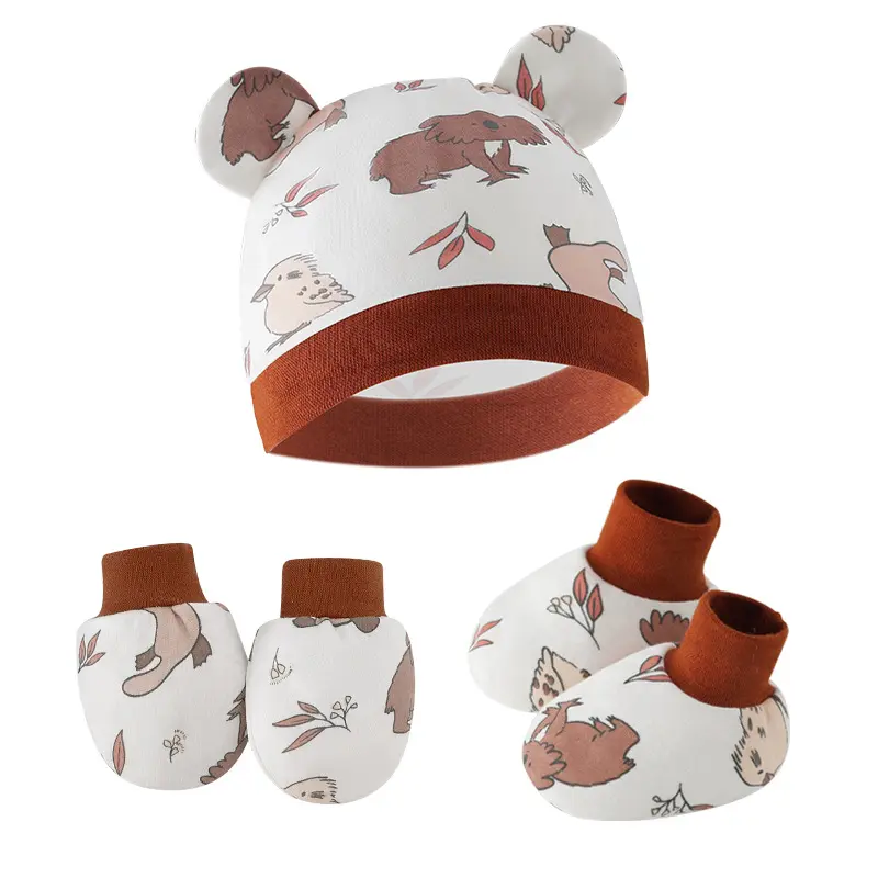 Newborn Newborn Beanie Anti-Grasping Gloves Protective Foot Sleeve Three-Piece Baby Hat Baby Cap