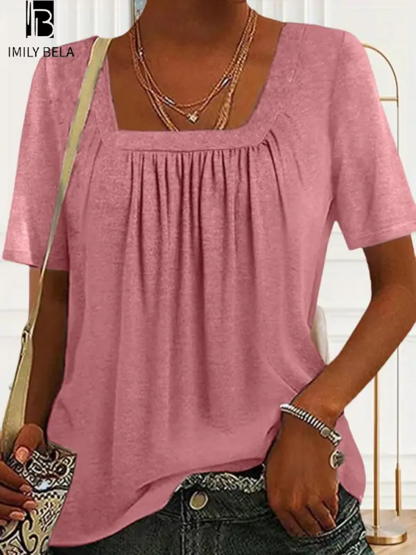 Imily Bela Women's summer square neck casual short sleeve T-shirt 3