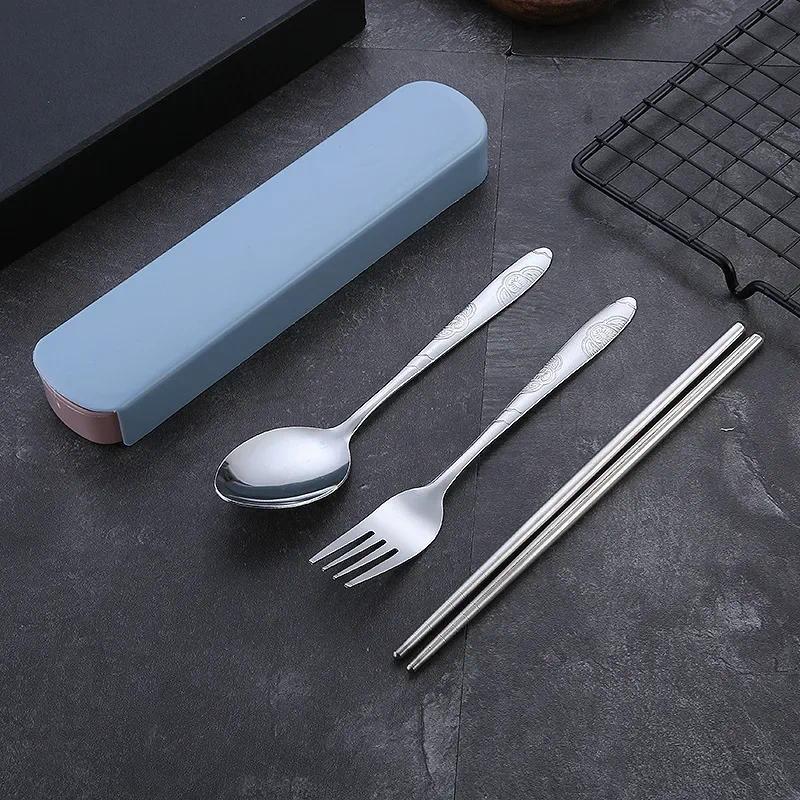 Product Introduction of 3Pcs/Set Travel Camping Cutlery Set Portable Tableware Stainless Steel Chopsticks Spoon Fork Steak with Storage Case 4