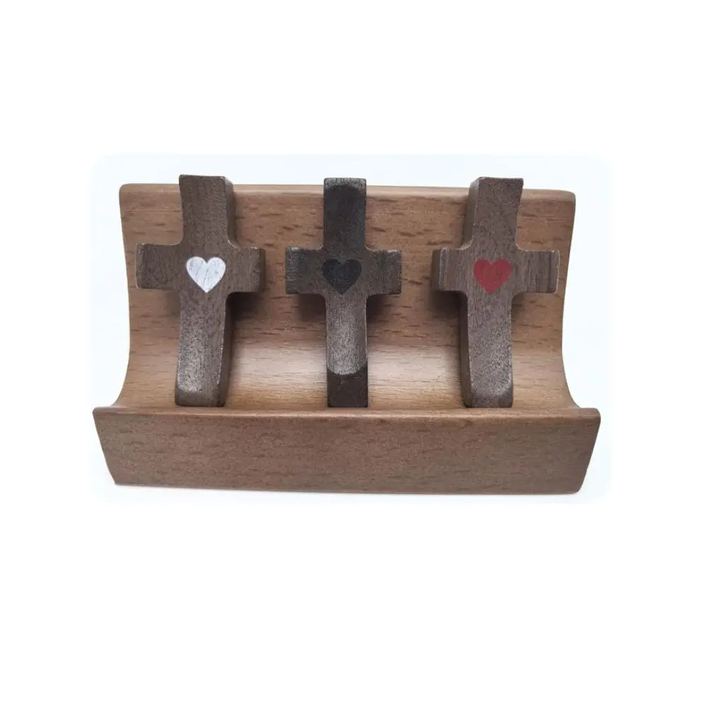 Wooden Cross Decoration, 3 Counts/set Creative Cross Ornament, Desktop Decoration for Home Living Room Bedroom, Home Decor, Religious