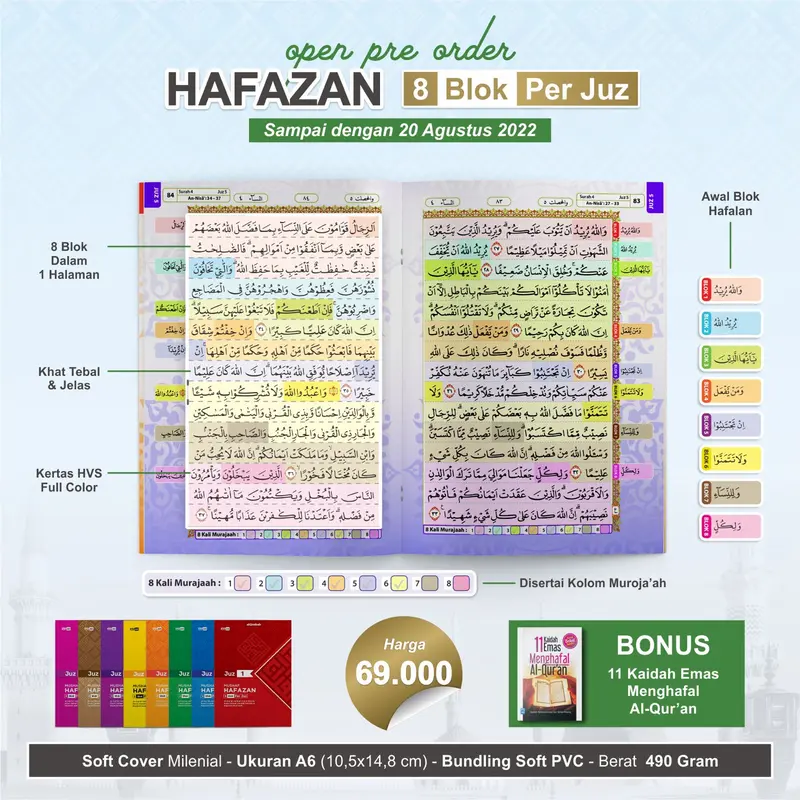 Alquran Per Juz A6 Hafazan Alquran Hafalan 8 Blok Per Juz Bonus Buku Dzikir Pagi & Petang 8