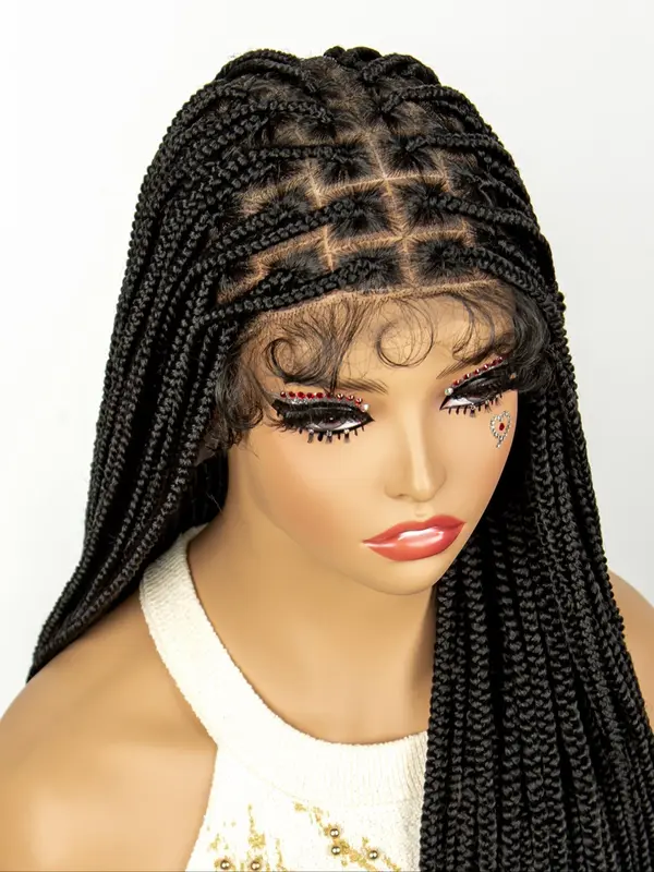 Women's Fashion 36inch Long Braided Lace Wigs with Baby Hair, Natural Fluffy Soft Synthetic Hair Wigs for Daily & Party Use 4