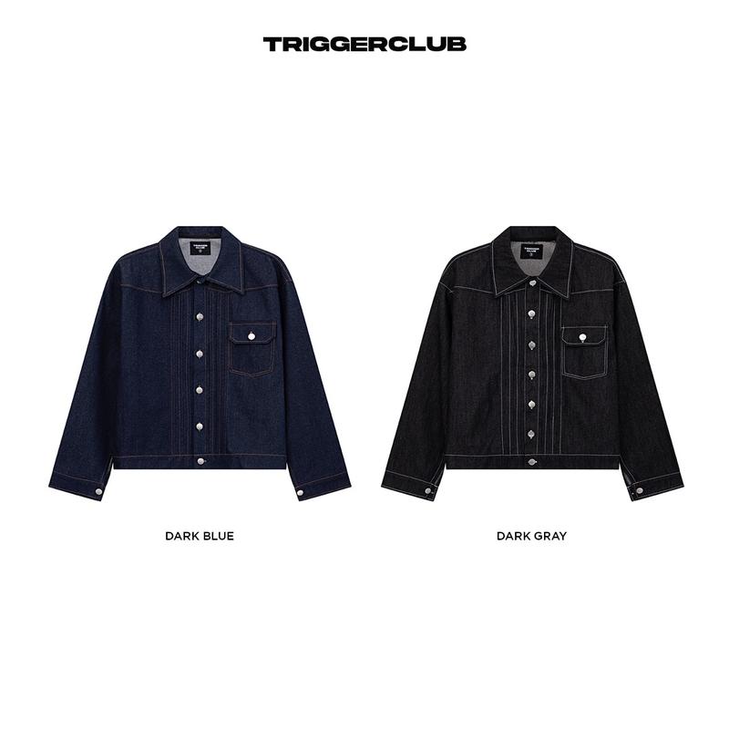 TRIGGER CLUB - Áo khoác jeans nam boxy - TGC RAW DARK GREY/ DARK BLUE DENIM JACKET