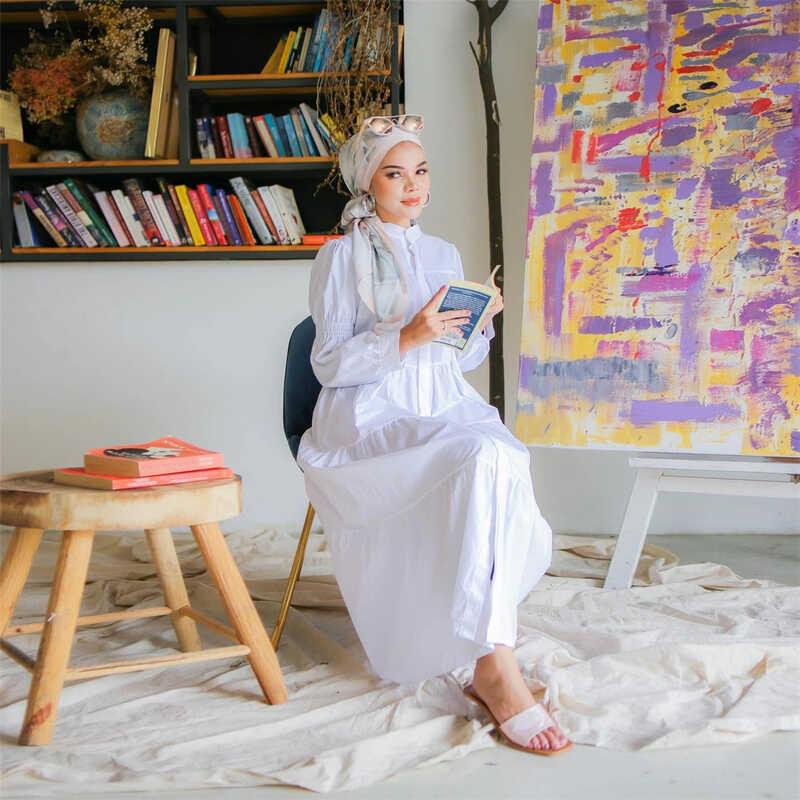 Product Introduction of 2024 New Women's Dress Cotton Splicing Women's Dress Muslim Women's Dress Solid Color Casual Loose Women's Long Dress 11