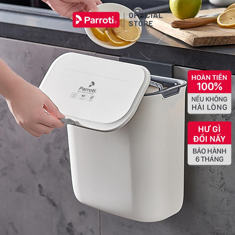 Thùng Rác Treo Tủ Bếp, Thùng Rác Nhà Tắm Dán Tường, Có Nắp Đậy Ngăn Mùi Thông Minh - Parroti Bin BN02