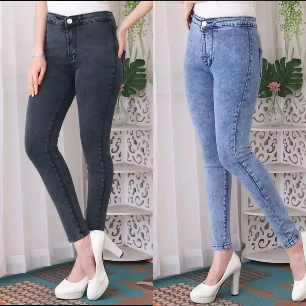 celana jeans highwaist wanita kekinian pinggang tinggi street Melar Panjang Cewek