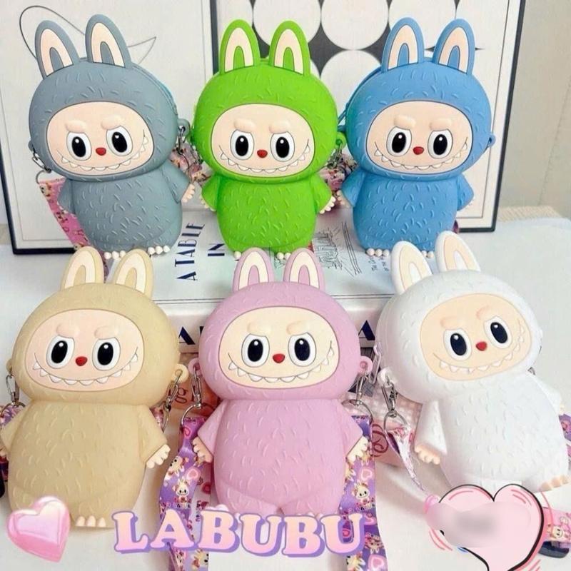 ￼Túi dây kéo silicon , Túi đeo chéo Labubububupu đáng yêu, Túi đeo chéo hoạt hình bằng silicon chống thấm nước thời trang cho trẻ em