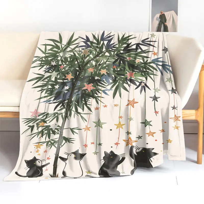 Cat & Tree Pattern Blanket, Soft Comfortable Throw Blanket, Cool Bedroom Bedding Blankets, Warm Napping Blanket for Home Office Travel Camping 4