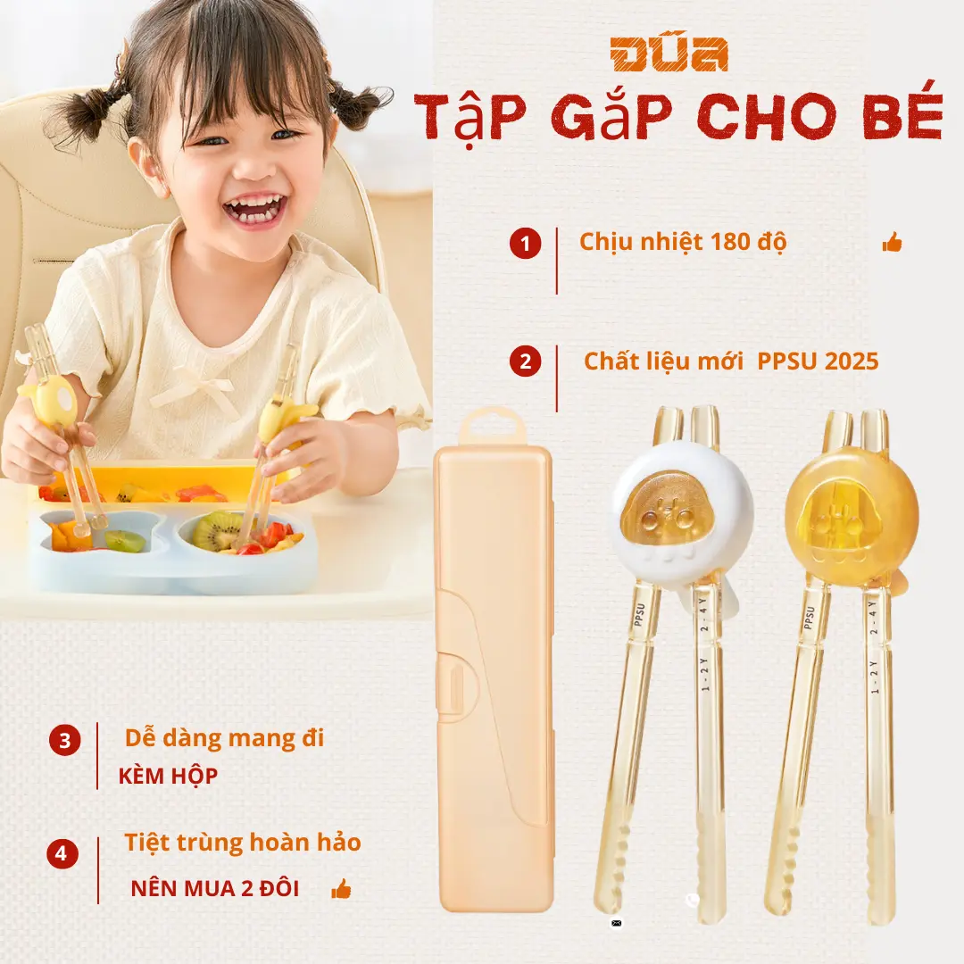 Đũa tập gắp PPSU dành cho Bé,kèm hộp,an toàn, chắc chắn Bé thích mê