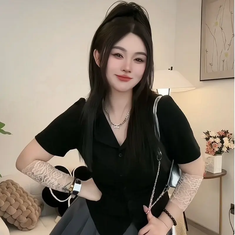 [Lazy có bigsize] Áo Thun Kiểu Cổ V Tay Ngắn Thiết Kế Che Khuyết Điểm Cho Nàng Chubby-Nữ Top Women Shirt Sơ Mi Voan Voi 0