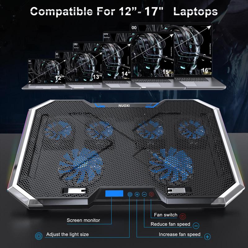 Laptop RGB Lighting Cooling Pad with LED Screen, Multipurpose 17.3 Inch Six Fan Cooling Pad for Laptop, Universal Laptop Cooling Pad, Cooling Pad for Laptop 12-17 Inch 2