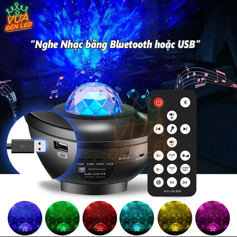[ƯU ĐÃI LIVE] Đèn STARRY Chiếu Bầu Trời Sao GALAXY Trang Trí Decor Phòng, Làm Đèn Ngủ, Có Loa Bluetooth, Điều Khiển Từ Xa 2