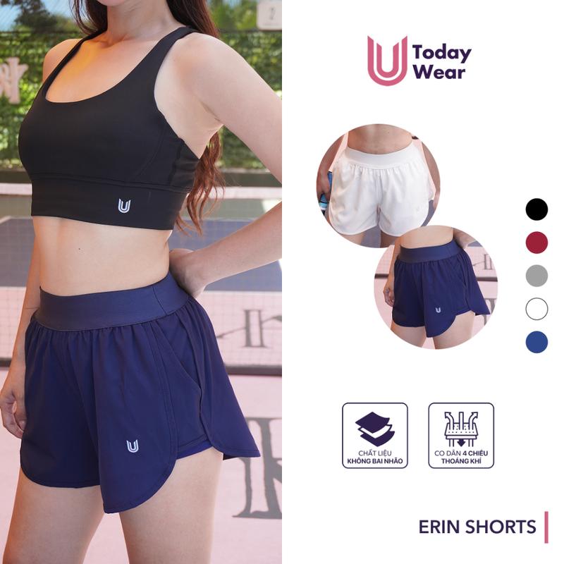 Quần đùi thể thao nữ Erin Short Today U Wear vải gió 2 lớp dày dặn, lưng cao cạp chun mềm thoải mái tôn dáng, tennis, pickleball, cầu lông, thể thao nữ