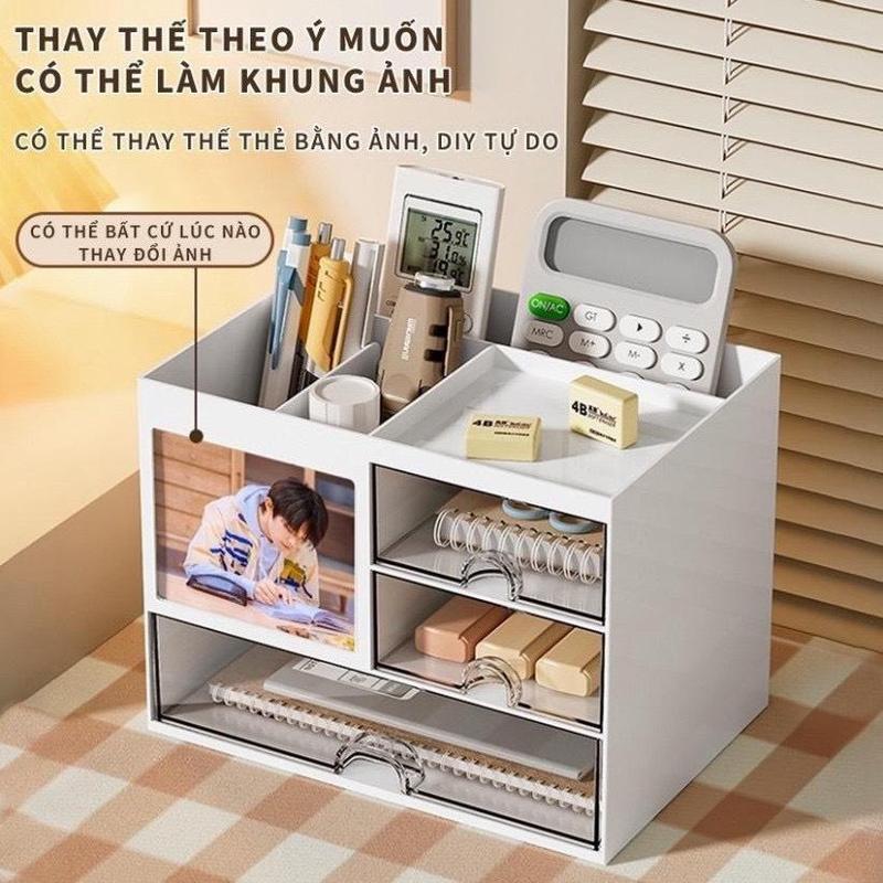 Hộp Đựng Bút Để Bàn Học Văn Phòng Phẩm Kệ Đựng Đồ Trang Điểm Cá Nhân Chia Ngăn Kéo Decor Trang Trí Tặng Kèm Sticker Dán Trang Trí