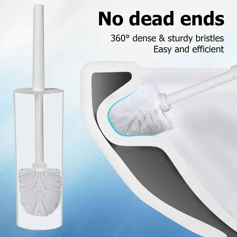 2PCS Toilet Brush with Holder - Free Standing Toilet Scrubber for Bathroom Cleaning (White) 5