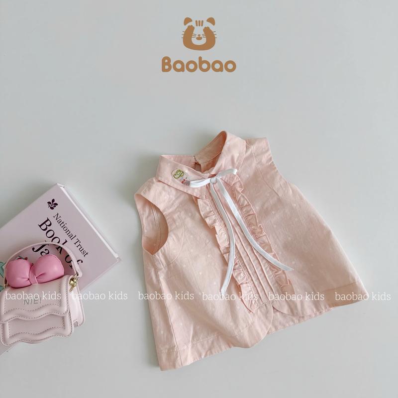 [ BAOBAO ODER ] ÁO SƠ MI HỒNG CHẤM BI - QUẦN VÁY REN BÈO 2 TẦNG CHO BÉ GÁI - M507