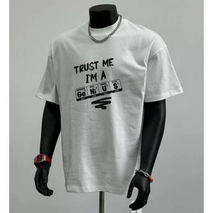 ผ้าฝ้ายคอกลมแขนสั้นเสื ้อยืดผู้ชายเทรนด์ภาษาอ ังกฤษพิมพ์ฤดูร้อนด้านบ หลวมพร้อมเสื้อยืดขนาด