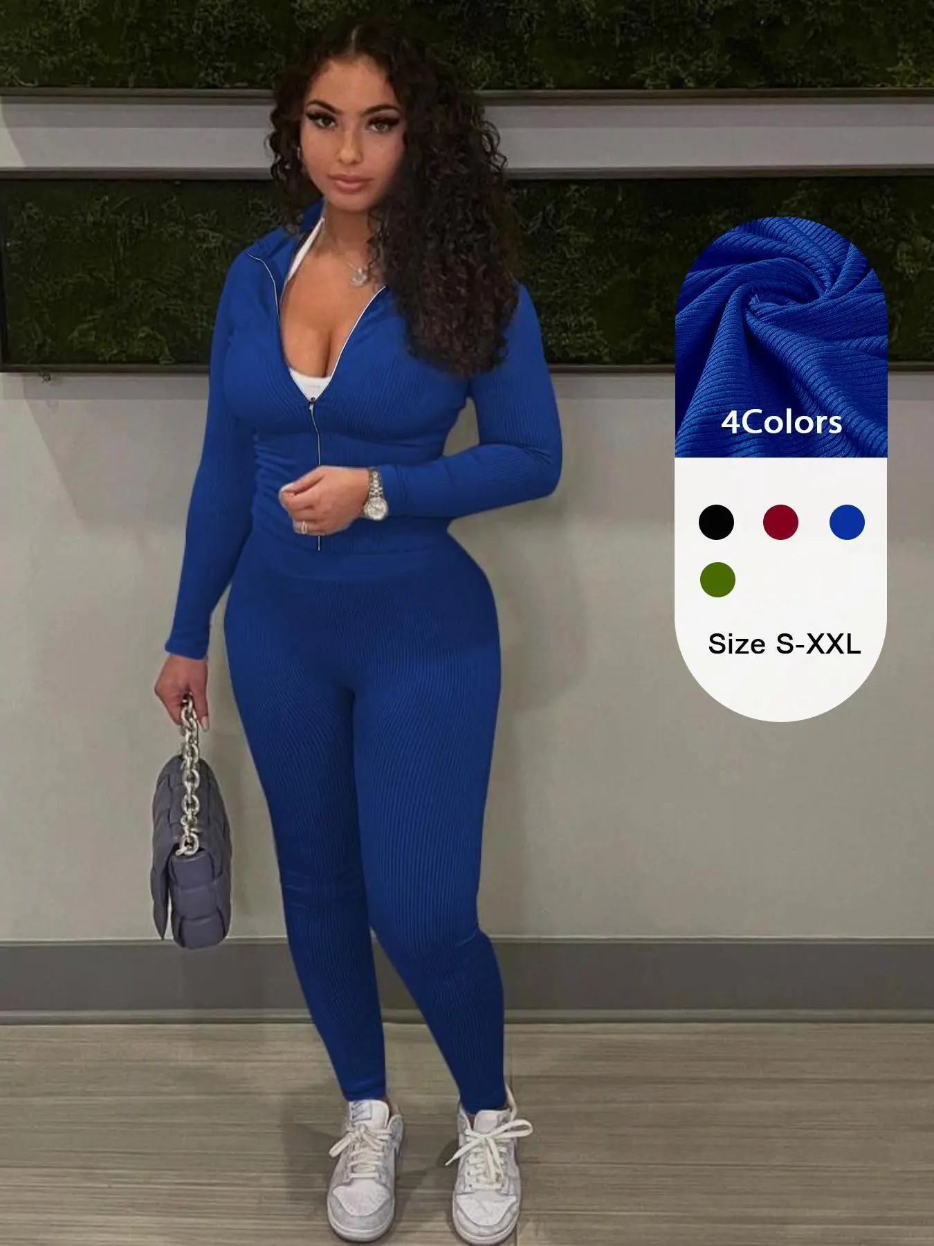 Two-piece Set Women's Solid Zip Up Skinny Top & High Waist Leggings, Casual Fashion Cozy Mock Neck Long Sleeve Top & Skinny Pants for Daily Outdoor Wear, Women's Clothing for Fall & Winter,  Yoga Sets