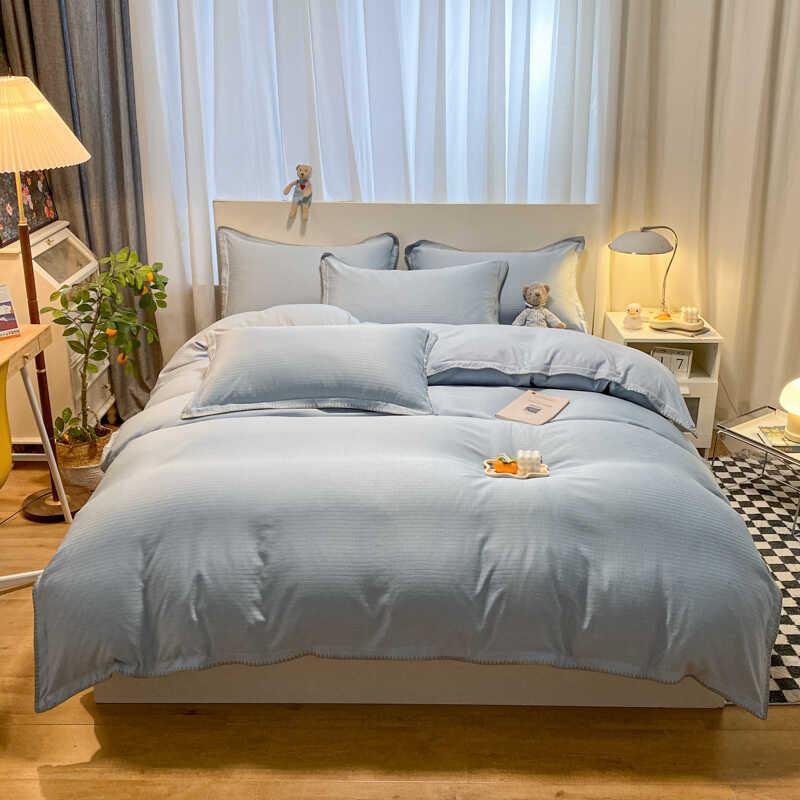 Product Introduction of 4 IN 1 Waffle Crochet Design Bedding Nordic Simplicity Pure Bed Set Quilt Cover Flat Sheet Fitted Sheet Pillowcase Single Queen King Size Camel Color Beddings 27
