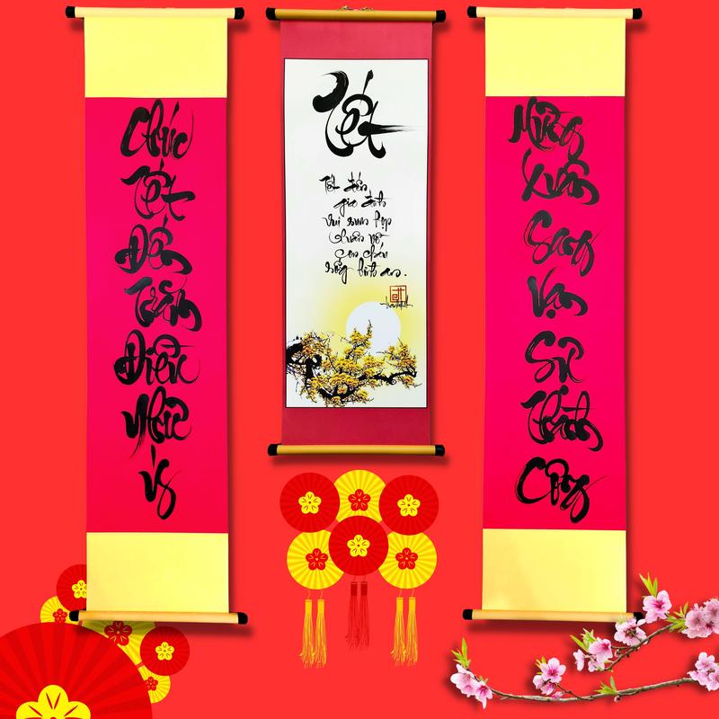 Câu đối trang trí tết, tranh câu đối thư pháp viết theo yêu cầu