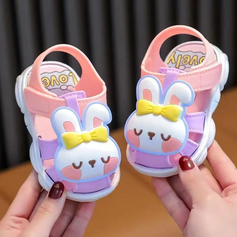Baby Girl Cute Round Toe Sandals Little Kids Girls 0-3 Years Cartoon Bunny Soft Sole Velcro Beach Shoes