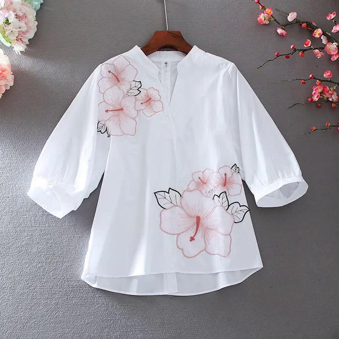 Product Introduction of Áo Cánh Nữ, Màu Trắng, Thời Trang, Thêu Hoa, Chất Liệu Voan, Thích Hợp Đi Làm, Áo Cổ Chữ V, Phong Cách Thường Ngày Tay Búp Bê Mùa Hè, Phong Cách Mới Nhất, 2022 6