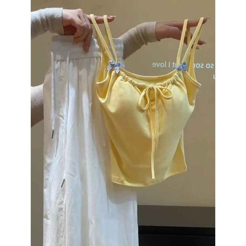 2025 [Store Hot Sale] Pure Desire Hot Girl Bowknot Strap Vest for Women with Chest Pads Slim Fit Slimming Inner Wear Outer Wear Sweet Sleeveless Top Summer 3