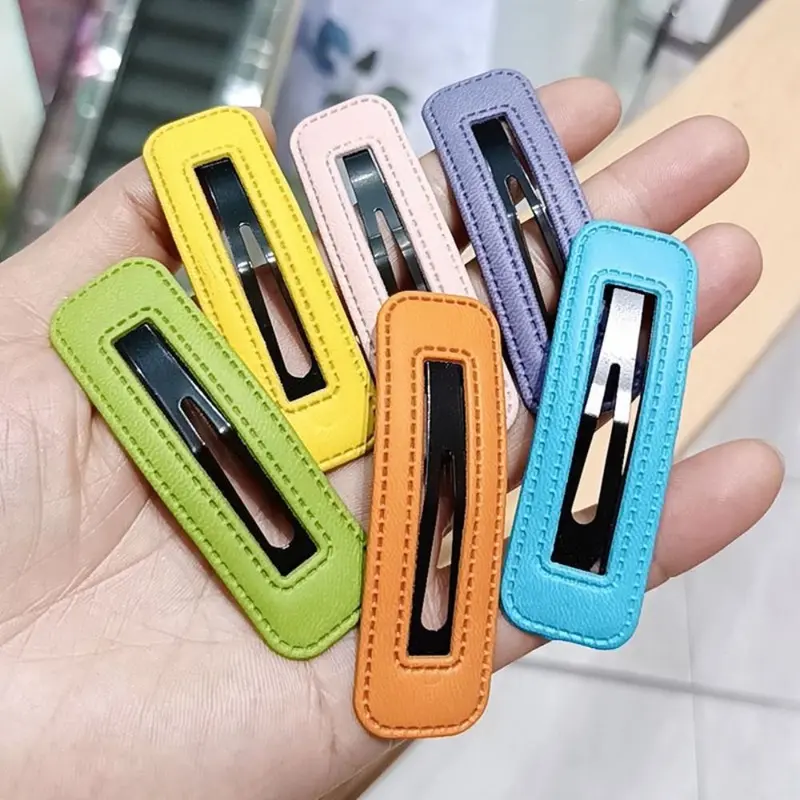 Kẹp Tóc Bằng Da Pu, Thiết Kế Hình Vuông Dễ Thương, Với Màu Pastel Họa Tiết Kẹp Tóc Nữ, Kẹp Tóc, Kẹp Bên, Phong Cách Thời Trang Đường Phố 0