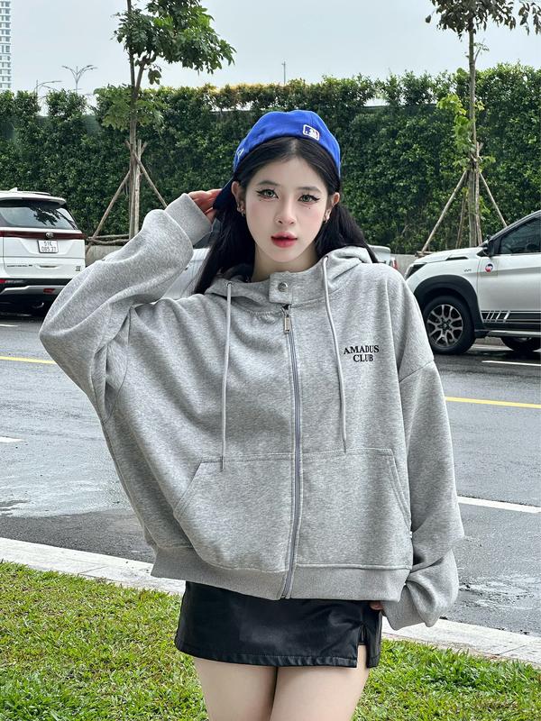 Áo hoodie zip BOXY nút bấm nỉ ép hàn dập nổi in kim tuyến có túi trong UNISEX NAM NỮ - Amadus Club