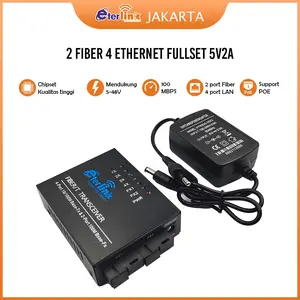 Fiber Switch 4RJ45 2 SC 2F4E Optik Media Converter Single Mode Fiber Port 10/100M with power Adaptor 5V2A htb  2  fo