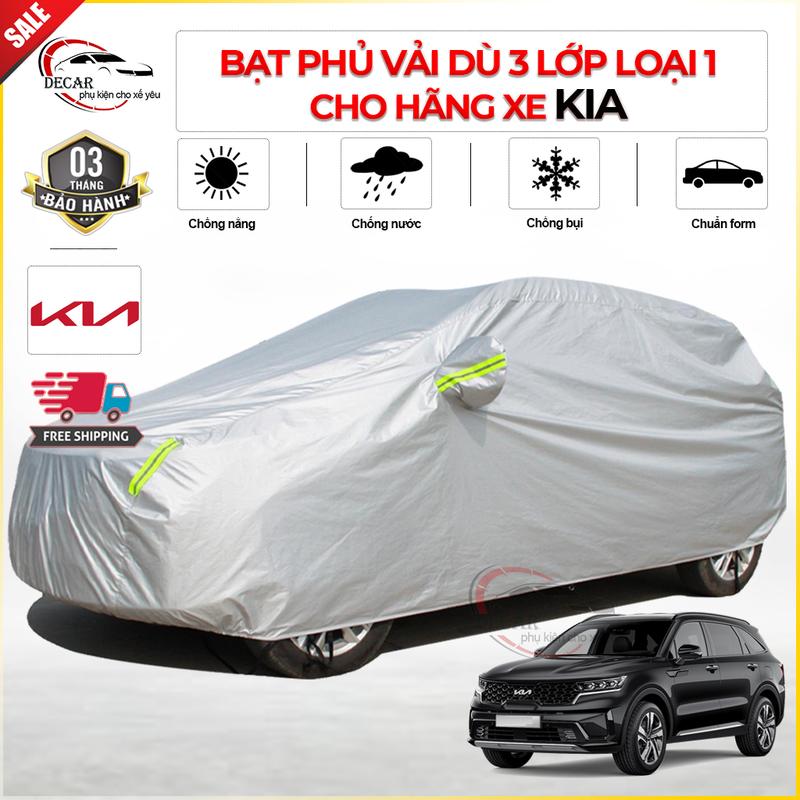 [KIA] Bạt phủ trùm che đậy xe ô tô vải dù 3 lớp tráng bạc cao cấp che nắng, chống nước cho xe Kia Morning, Soluto, Cerato, K3, K5, Optima, Carnival, Sorento, Seltos, Sonet, Rondo, Sedona, Rio, Carens