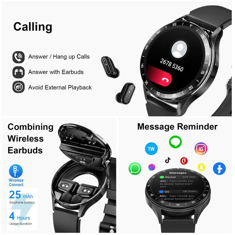 Product Introduction of Multifunctional Smart Watch, 1 Count Fashionable Watch with Earphone, Long Standby Sports Watch with Weather Forcast, Music Control for Women & Men 5