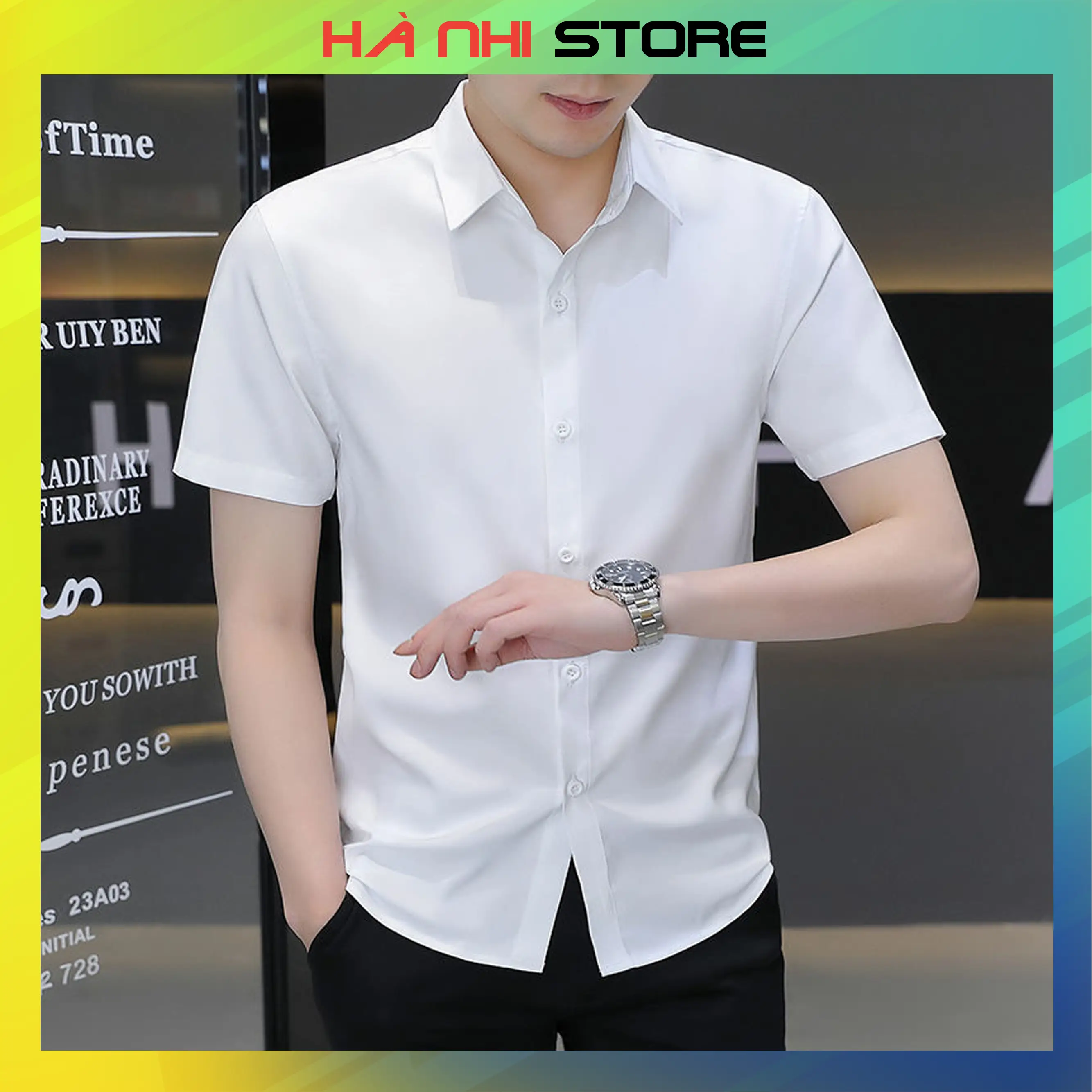 Áo sơ mi nam tay ngắn,chất liệu lụa trơn, mềm mịn thấm hút mồ hôi,form body cực đẹp - Hà Nhi Store Menswear Shirt