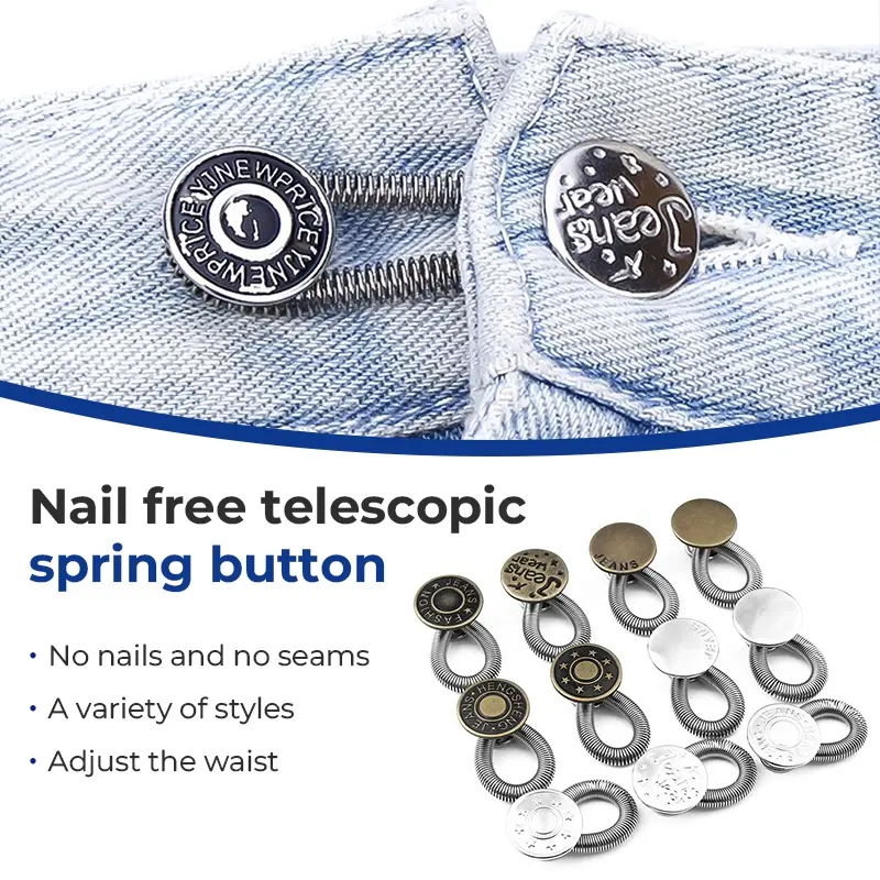 Flexible Button Extender for Pants Jeans Free Sewing Adjustable Retractable Waist Extenders Metal Buttons Waistband Expander
