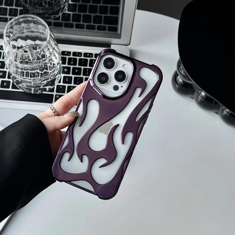 Product Introduction of Flame Pattern Hollow Heat Dissipation Electroplating Purple TPU Mobile Phone Case Protective Cover Suitable for iPhone16 iPhone15 iPhone14 7