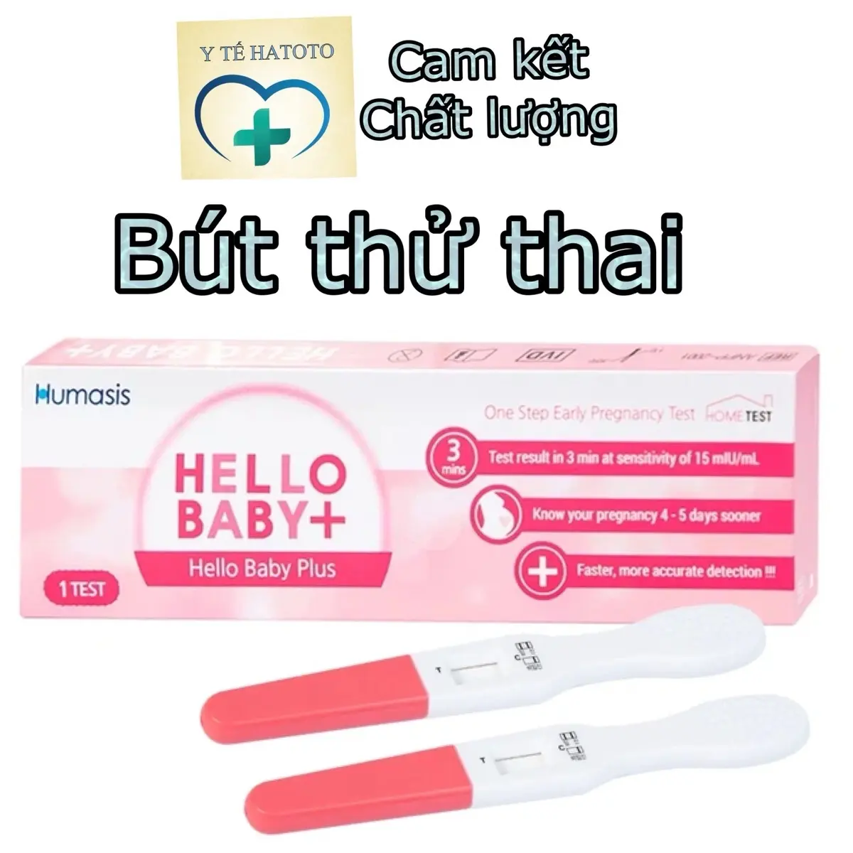 thử thai, Que thử thai Hello Baby Plus Humasis cho kết quả nhanh trong 3 phút (1 que) bút