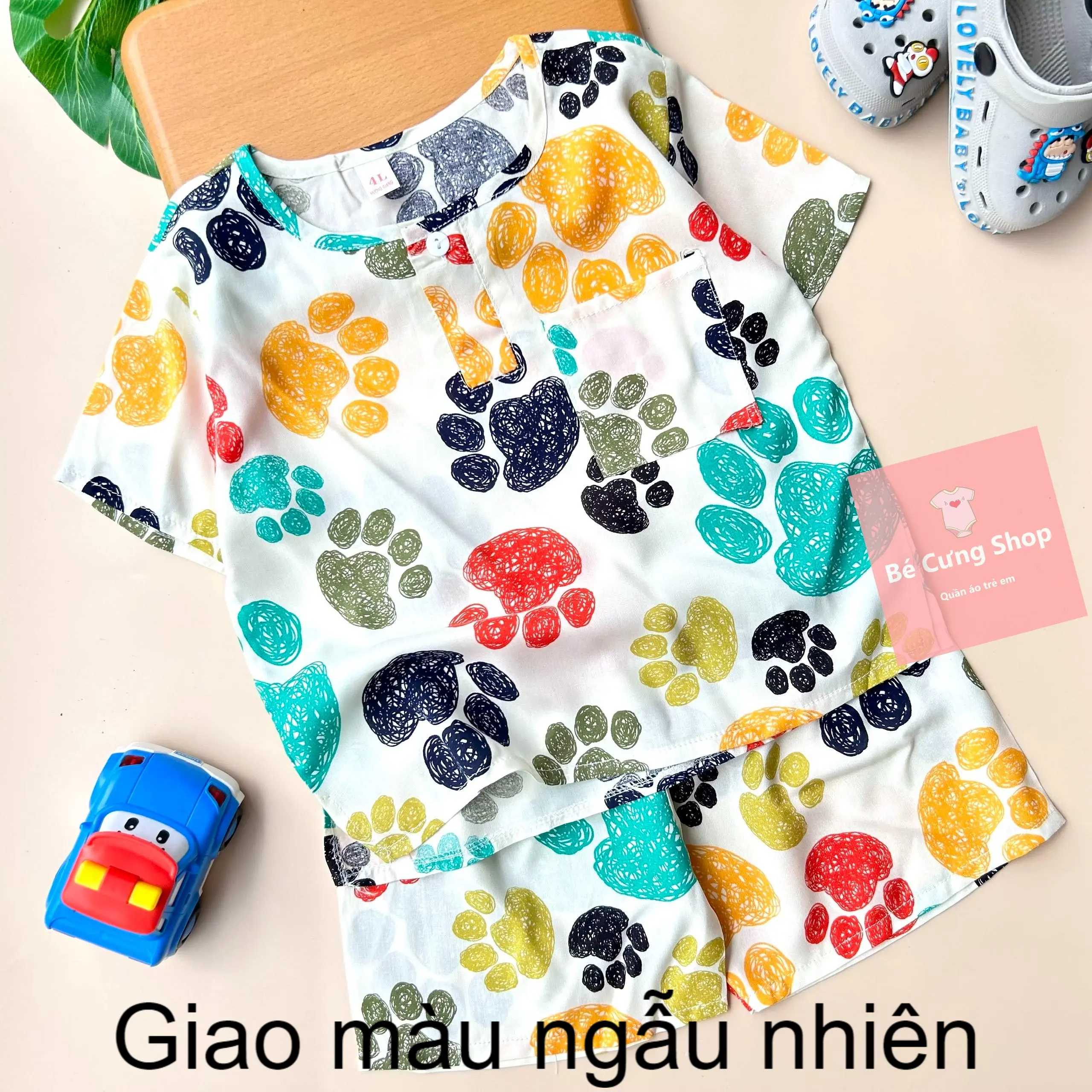 Bộ Tole/lanh Tay ngắn Quần ngắn bé trai (5-58kg Đã trừ hau - Giao màu ngẫu nhiên )